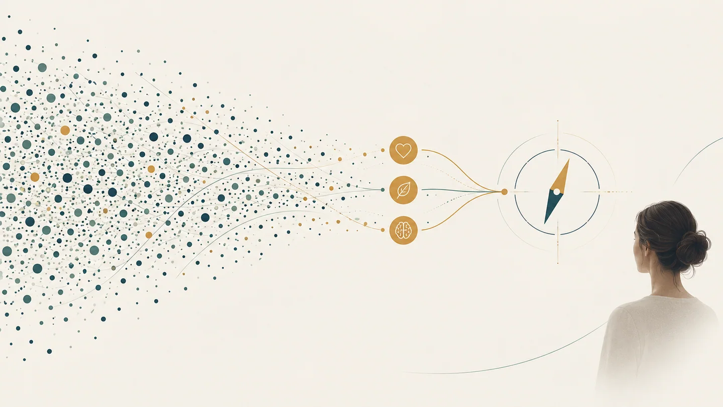 Illustration: viele biologische Daten werden zu einer persönlichen Orientierung zusammengeführt.